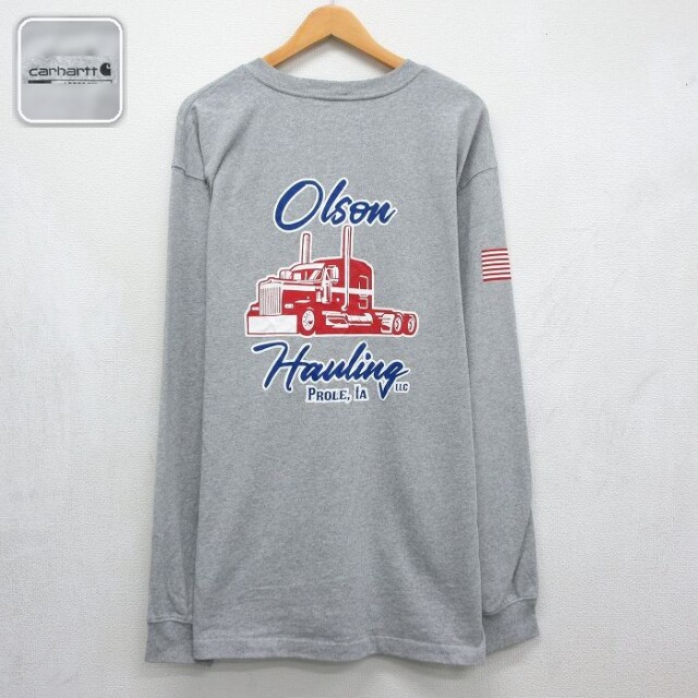 カーハート 長袖Tシャツ ワンポイントロゴ グレー メンズXL相当 | 古着