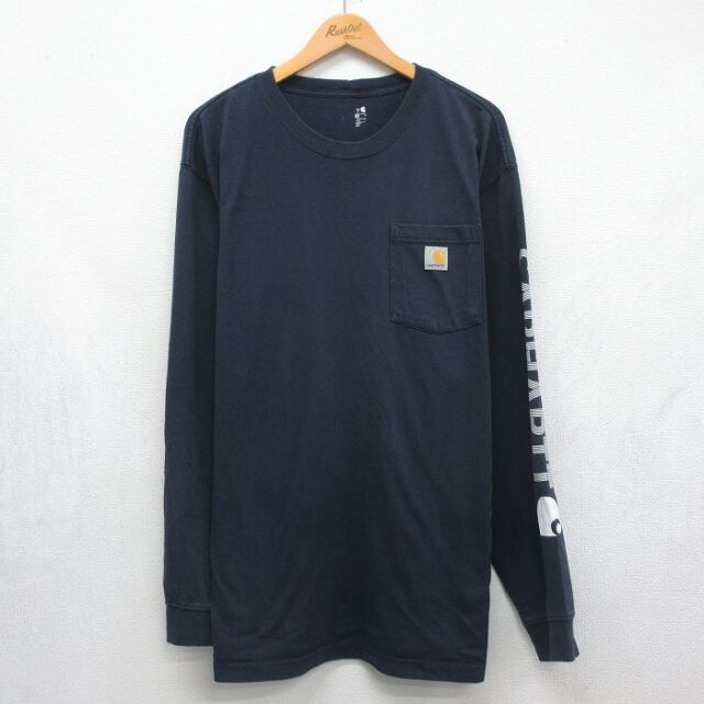 カーハート 長袖Tシャツ ビッグロゴ ネイビー メンズXL相当 | 古着