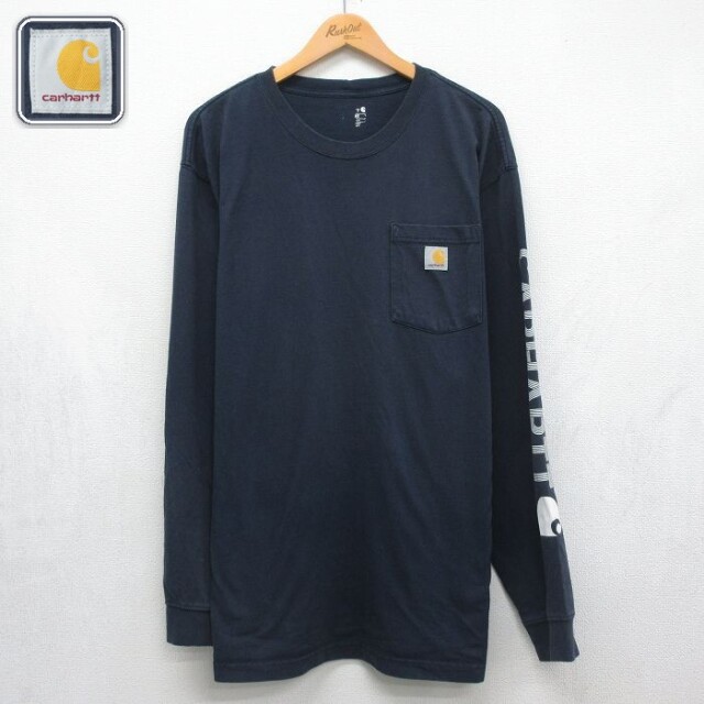 カーハート 長袖Tシャツ ビッグロゴ ネイビー メンズXL相当 | 古着