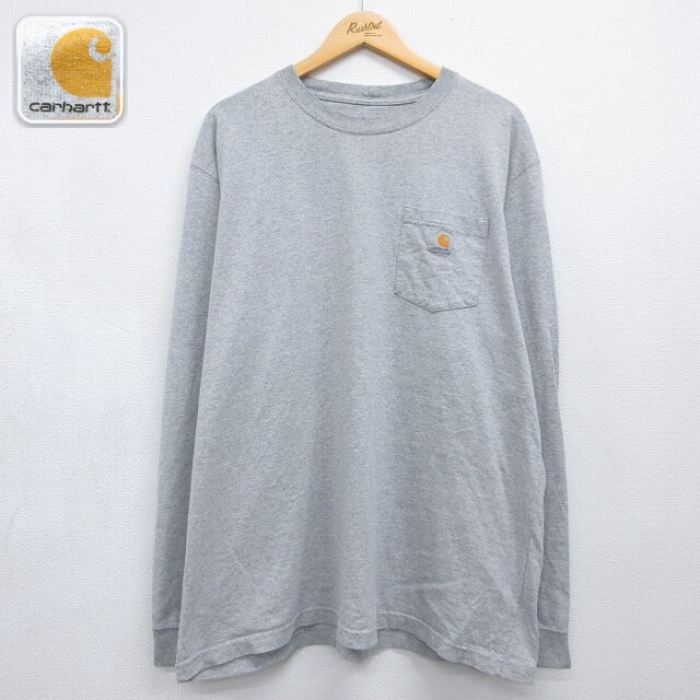 カーハート 長袖Tシャツ ワンポイントロゴ グレー メンズXL相当 | 古着