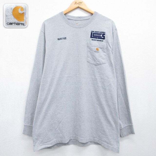 カーハート 長袖Tシャツ ワンポイントロゴ グレー メンズXL相当 | 古着