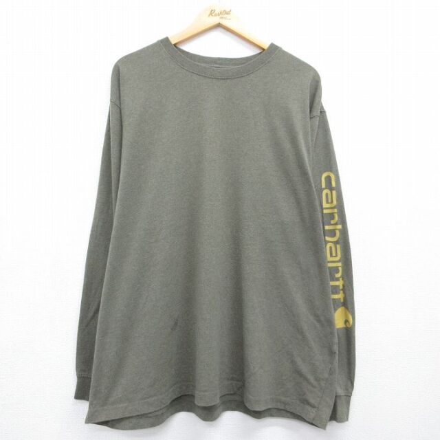 カーハート 長袖Tシャツ ビッグロゴ カーキ メンズXL相当 | 古着