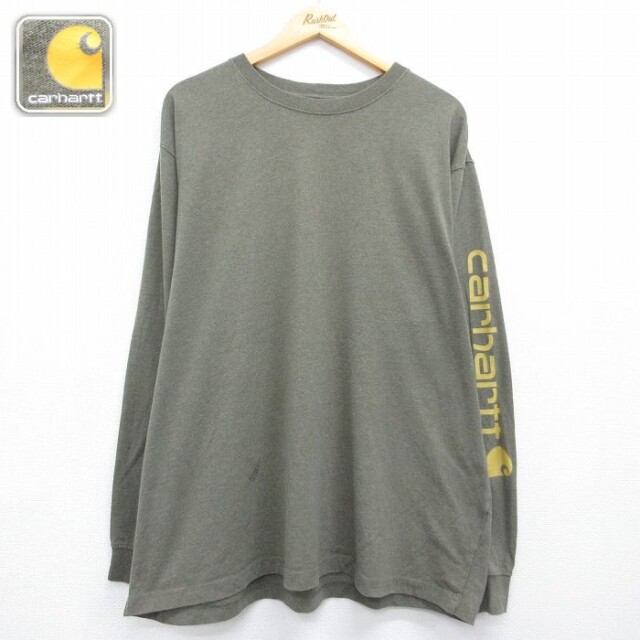 カーハート 長袖Tシャツ ビッグロゴ カーキ メンズXL相当 | 古着