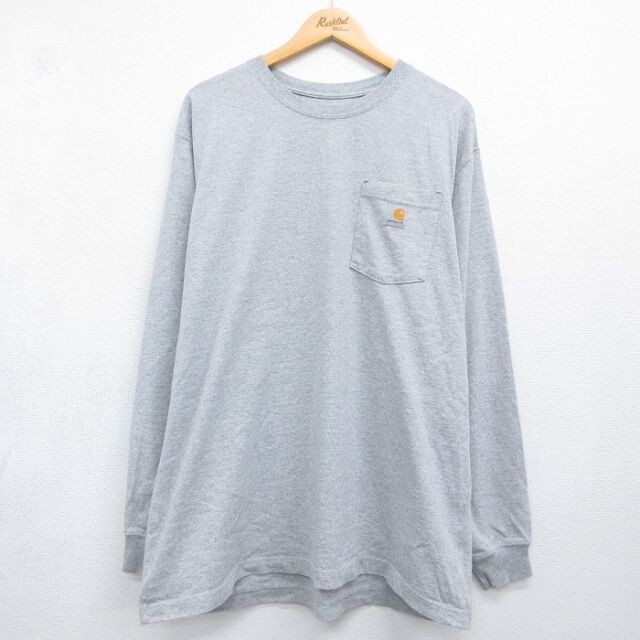 カーハート 長袖Tシャツ ワンポイントロゴ グレー メンズXL相当 | 古着