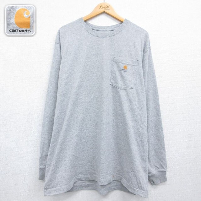 カーハート 長袖Tシャツ ワンポイントロゴ グレー メンズXL相当 | 古着