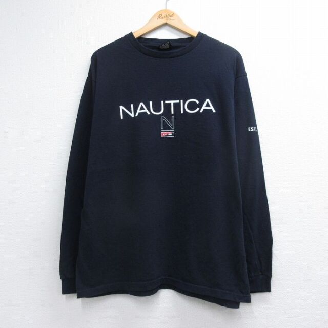 ノーティカ 00s 長袖Tシャツ ビッグロゴ ネイビー メンズXL相当 | 古着