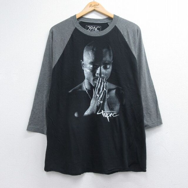 トゥパック 7分袖Tシャツ ラグラン ブラック メンズL相当 | 古着