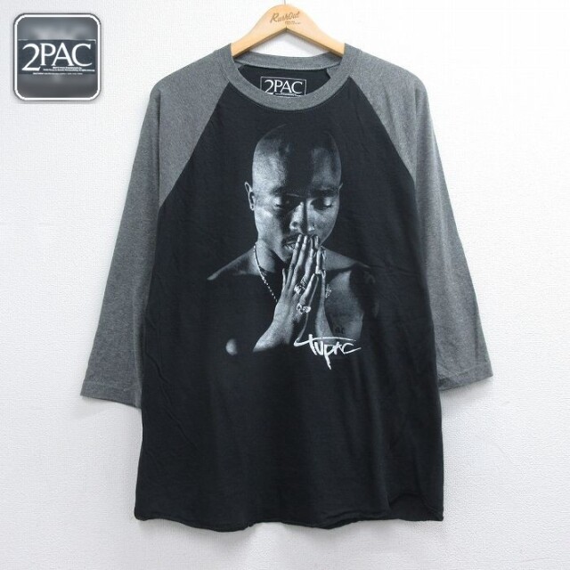 トゥパック 7分袖Tシャツ ラグラン ブラック メンズL相当 | 古着