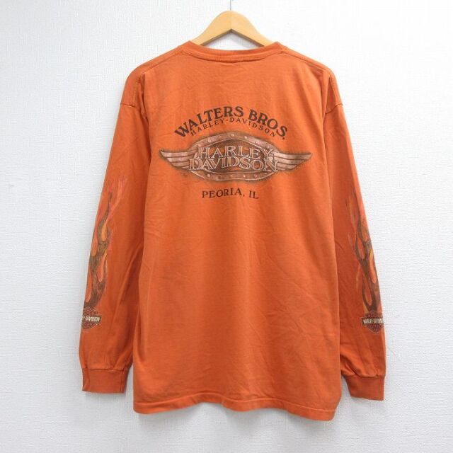 ハーレーダビッドソン 00s 長袖Tシャツ ビッグロゴ オレンジ メンズXL相当 | 古着