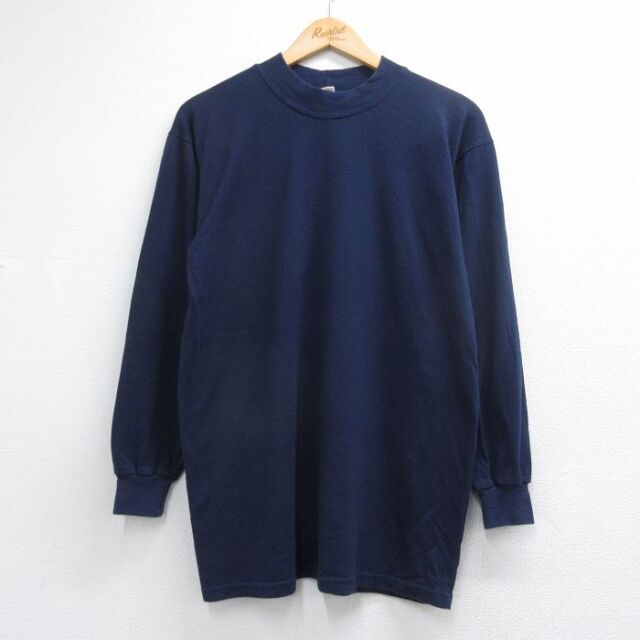 90s 長袖Tシャツ モックネック ネイビー メンズL相当 | 古着