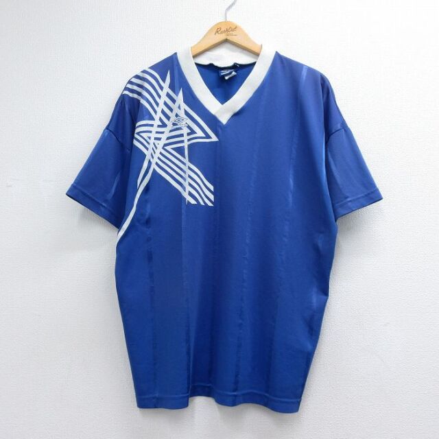 アンブロ 90s 半袖Tシャツ ワンポイントロゴ ブルーストライプ メンズXL相当 | 古着