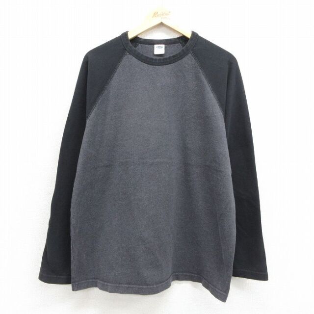 XL★古着 オールドネイビー OLD NAVY 長袖 ビンテージ Tシャツ メンズ 00年代 00s 無地 ツートンカラー コットン ラグラン グレー 霜降り 26jul04