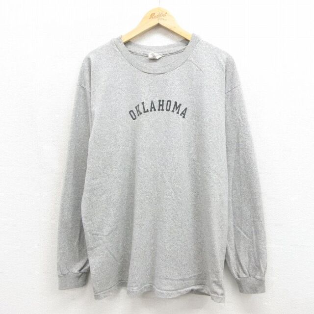 XL★古着 長袖 ビンテージ Tシャツ メンズ 90年代 90s オクラホマ クルーネック USA製 グレー 霜降り 26jul04