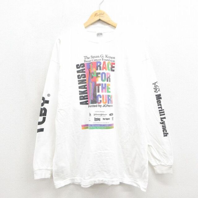 XL★古着 長袖 ビンテージ Tシャツ メンズ 90年代 90s アーカンソー 大きいサイズ コットン クルーネック ホワイト 26jul04