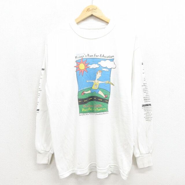 XL★古着 長袖 ビンテージ Tシャツ メンズ 00年代 00s マラソン クルーネック ホワイト 26jul04