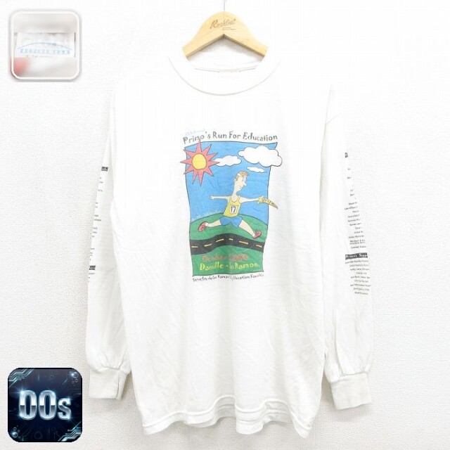 00s 長袖Tシャツ マラソン ホワイト メンズXL相当 | 古着