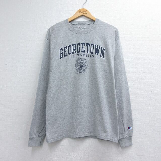 L★古着 チャンピオン Champion 長袖 Tシャツ メンズ GEORGETOWN カレッジ クルーネック グレー 霜降り 26jul06