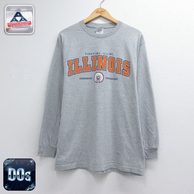 00s 長袖Tシャツ ILLINOIS カレッジ グレー メンズL相当 | 古着