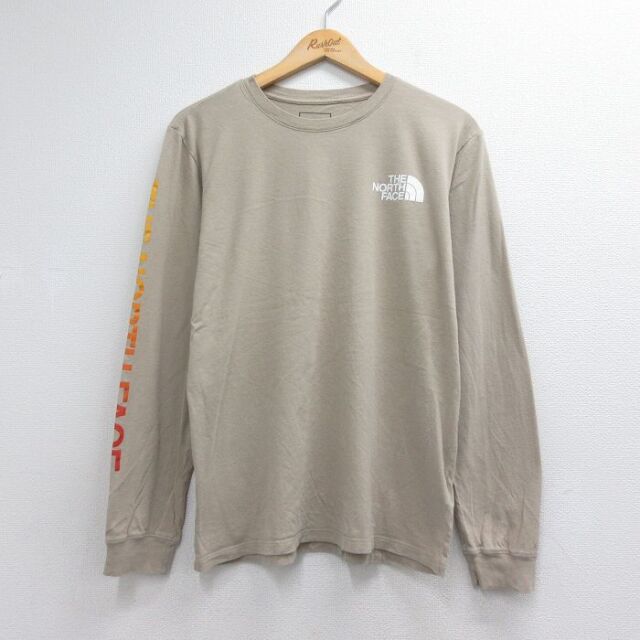 ノースフェイス 長袖Tシャツ ビッグロゴ ベージュ メンズL相当 | 古着
