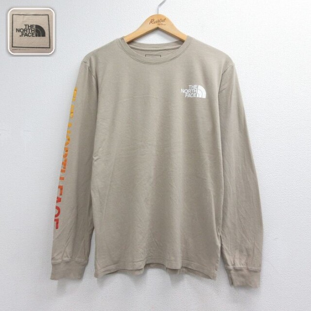 ノースフェイス 長袖Tシャツ ビッグロゴ ベージュ メンズL相当 | 古着