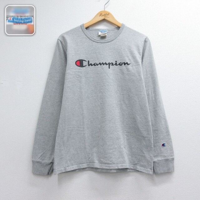 チャンピオン 長袖Tシャツ ビッグロゴ グレー メンズM相当 | 古着