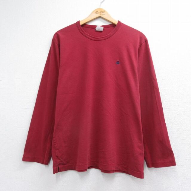L★古着 ブルックスブラザーズ 長袖 Tシャツ メンズ ワンポイントロゴ コットン クルーネック バーガンディ 26jul06