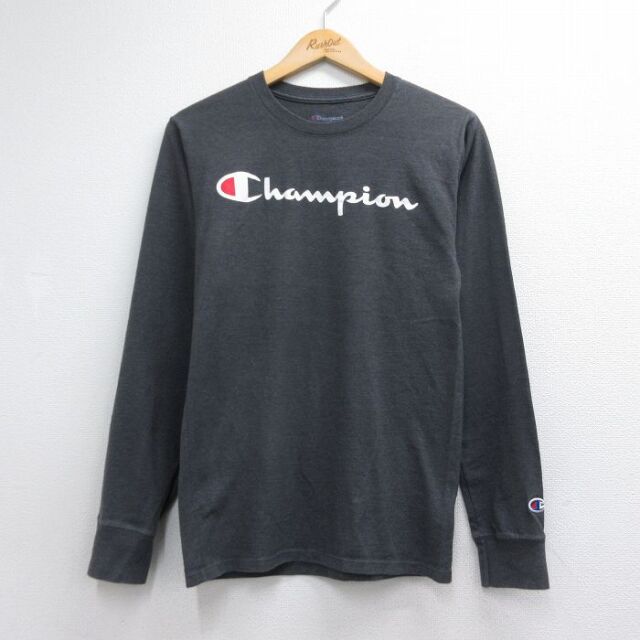 S★古着 チャンピオン Champion 長袖 Tシャツ メンズ ビッグロゴ クルーネック グレー 霜降り 26jul06