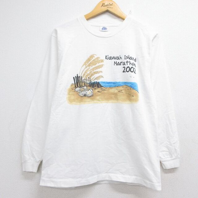 00s 長袖Tシャツ マラソン ホワイト メンズS相当 | 古着