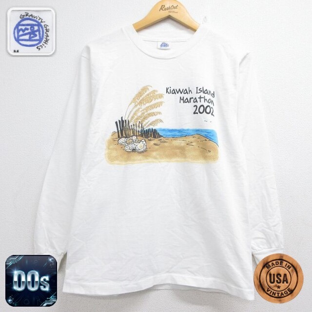 00s 長袖Tシャツ マラソン ホワイト メンズS相当 | 古着