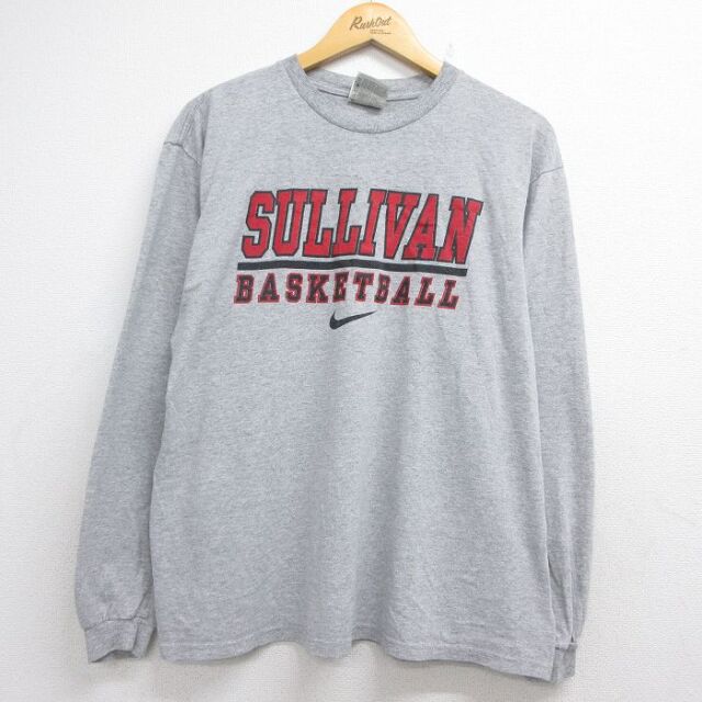 L★古着 ナイキ NIKE 長袖 ビンテージ Tシャツ メンズ 00年代 00s SULLIVAN バスケットボール クルーネック グレー 霜降り 26jul06