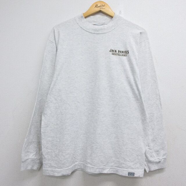 M★古着 長袖 ビンテージ Tシャツ メンズ 90年代 90s ジャックダニエル コットン モックネック ハイネック USA製 グレー 霜降り 26jul06