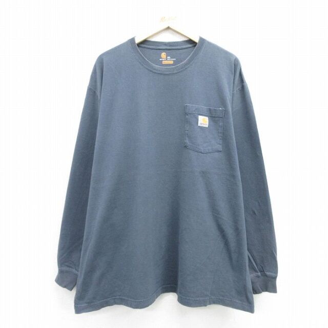 カーハート 長袖Tシャツ 胸ポケット付き グレー メンズXL相当 | 古着