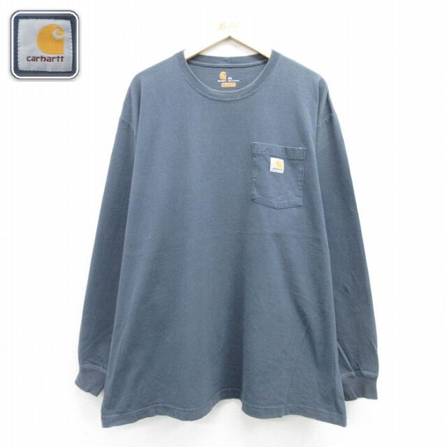 カーハート 長袖Tシャツ 胸ポケット付き グレー メンズXL相当 | 古着