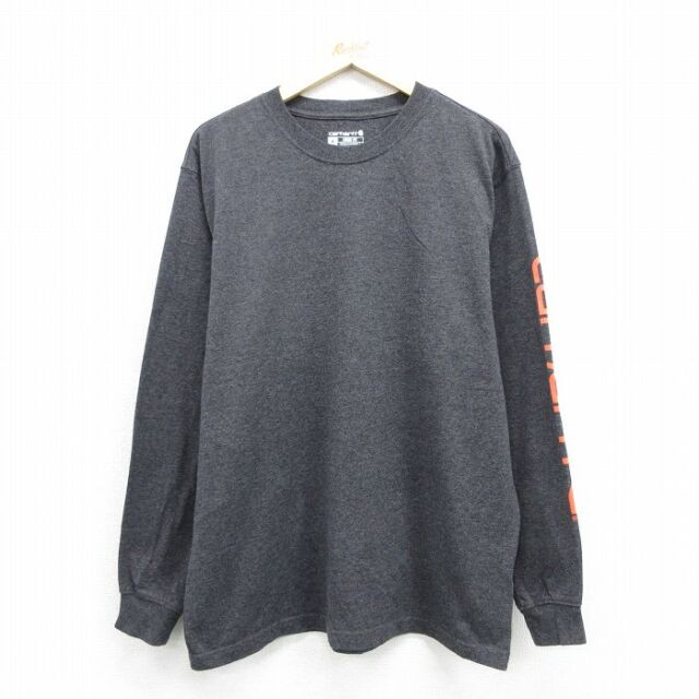 XL★古着 カーハート 長袖 Tシャツ メンズ クルーネック グレー 霜降り【spe】 26jul07