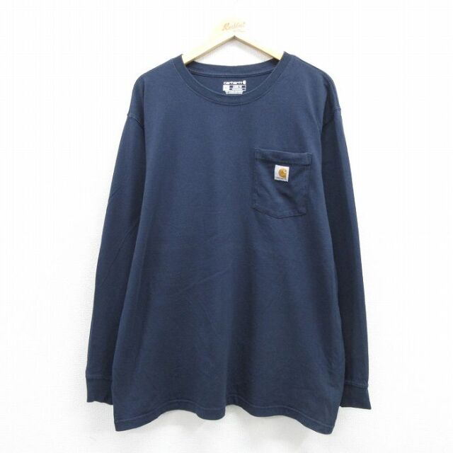 カーハート 長袖Tシャツ 胸ポケット付き ネイビー メンズXL相当 | 古着