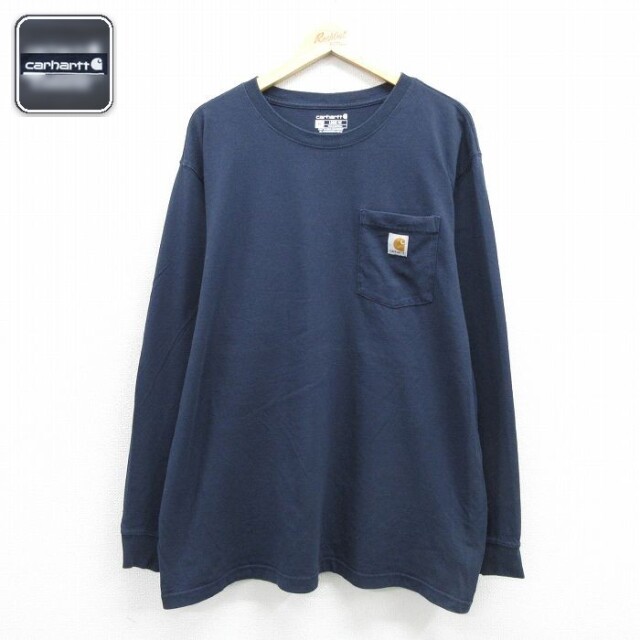 カーハート 長袖Tシャツ 胸ポケット付き ネイビー メンズXL相当 | 古着