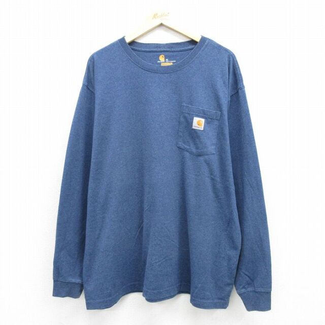 カーハート 長袖Tシャツ 胸ポケット付き ネイビー霜降り メンズXL相当 | 古着