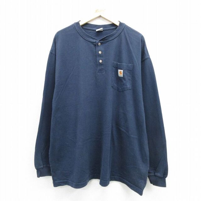 カーハート 長袖Tシャツ 胸ポケット付き ネイビー メンズXL相当 | 古着