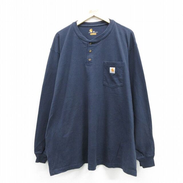 カーハート 長袖Tシャツ 胸ポケット付き ネイビー メンズXL相当 | 古着