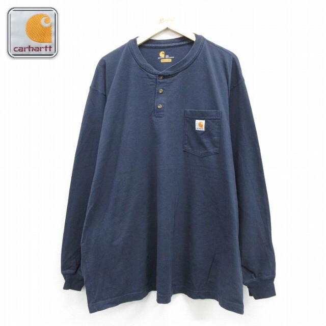 カーハート 長袖Tシャツ 胸ポケット付き ネイビー メンズXL相当 | 古着