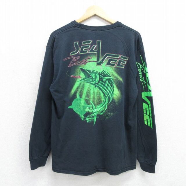 00s 長袖Tシャツ 魚 ブラック メンズL相当 | 古着