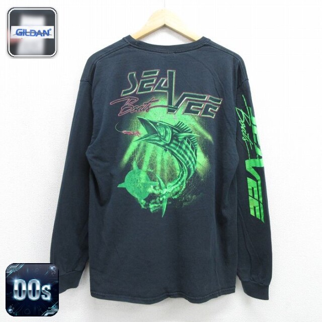 00s 長袖Tシャツ 魚 ブラック メンズL相当 | 古着