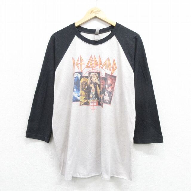 デフレパード 7分袖Tシャツ 霜降り グレー メンズXL相当 | 古着