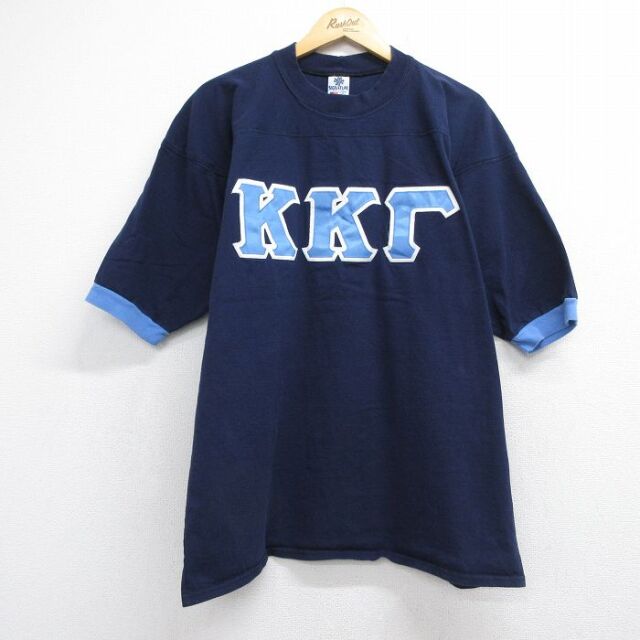 90s 半袖フットボールTシャツ ギリシャ文字 ネイビー メンズXL相当 | 古着
