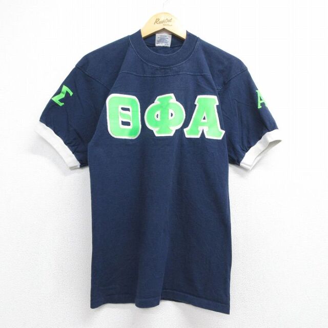 90s 半袖Tシャツ ギリシャ文字 ネイビー メンズS相当 | 古着