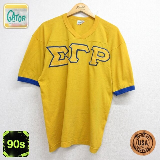 90s 半袖Tシャツ ギリシャ文字 イエロー メンズXL相当 | 古着