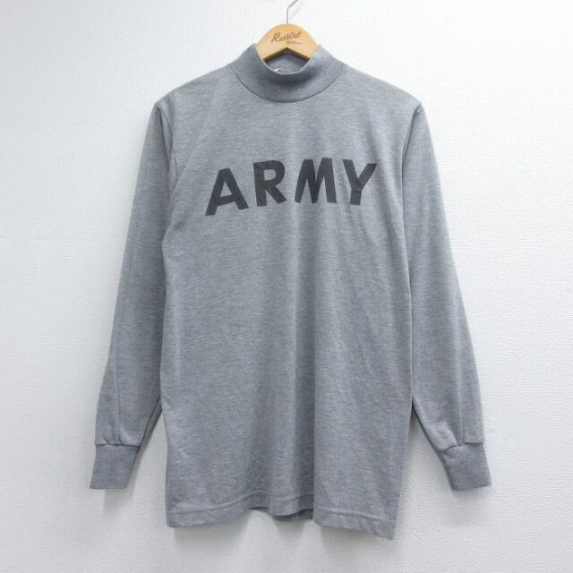 M★古着 長袖 Tシャツ メンズ ミリタリー アーミー リフレクター モックネック ハイネック USA製 グレー 霜降り 26jul08