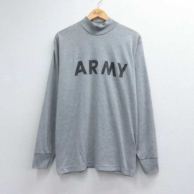 L★古着 長袖 Tシャツ メンズ ミリタリー アーミー リフレクター モックネック ハイネック グレー 霜降り 26jul08