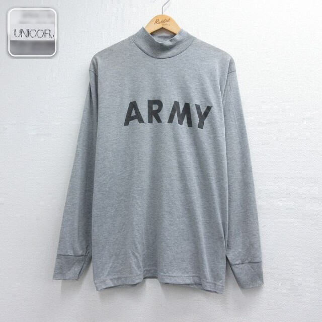 長袖 Tシャツ ミリタリー アーミー リフレクター モックネック ハイネック グレー 霜降り メンズL相当 | 古着
