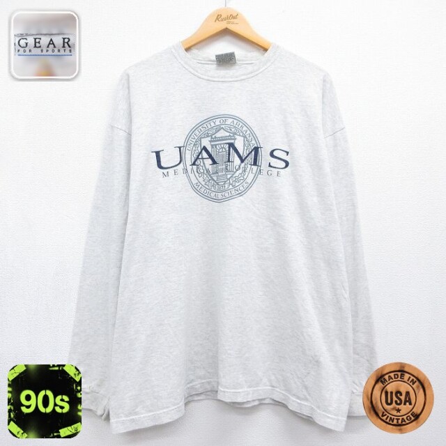 90s 長袖Tシャツ UAMS 霜降りグレー メンズXL相当 | 古着